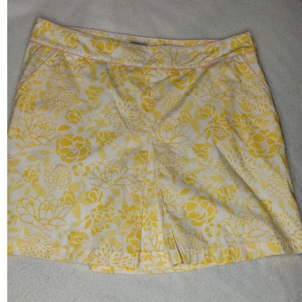 L.L.Bean Floral Skort Yellow White Cotton Blend‎ Casual Skirt Size 18 Petite